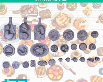 Medieval Food Dishes Platters Dollhouse Scatter Terrain D&D miniature Resin Print Fantasy TTRPG Tavern 3D Printed Inn Cook Kitchen