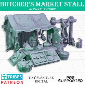 Butchers Market Meat Stall Vendor Village Miniature Resin Print 32mm TTRPG Dnd Fantasy Medieval