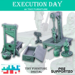 Execution Day Medieval Scatter Terrain Scenery D&D TTRPG resin 3D print Miniature Guillotine Executioner Hung