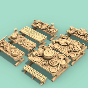 30+ Medieval Decor House Items Beds Shelves Kitchen Bedroom Crates Tables Food Chairs Scenery Landscape Scatter Terrain TTRPG dnd