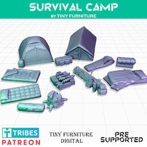 Survival Camp Scatter Terrain Tent Sleeping Bag Fire Pit Camping 32mm Miniature TTRPG Resin Print Fantasy D&D