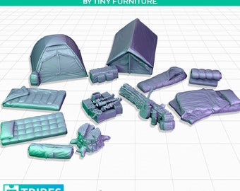 Survival Camp Scatter Terrain Tent Sleeping Bag Fire Pit Camping 32mm Miniature TTRPG Resin Print Fantasy D&D