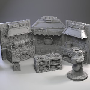 Medieval Kitchen Range Stove Pig Roast Cook Miniature D&D Dollhouse Scatter Resin print