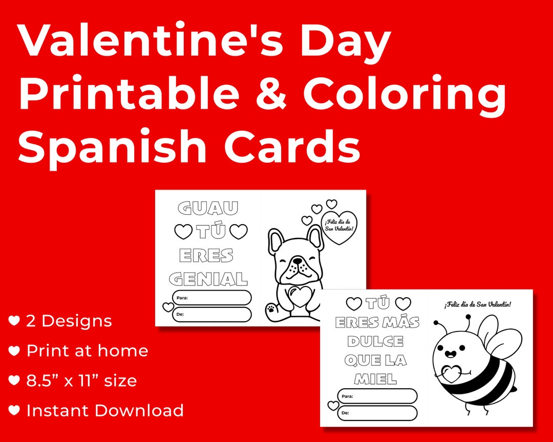 Printable Spanish Valentine s Day Cards Valentine Coloring Cards In Spanish Happy Valentine s