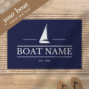 Benutzerdefinierte Boot Name Willkommen Matte, Yacht Dekor, personalisierte Boot Fußmatte, Boot Dekor, Matte für Decks, nautische Terrasse Matte, Seemann Geschenk, Boot Teppich