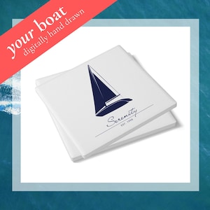 Personalized Sailboat Coaster, Nautical Ceramic Coasters, Sailor Gift, Coastal Boat Decor, Gift for Sailors, Sailboat Decor, Yacht Decor