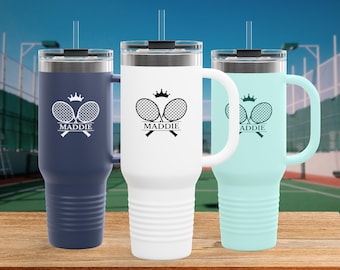 Gourde de tennis, Cadeau tennis personnalisé, Gourde de sport isotherme, Cadeau pour joueurs de tennis, Conception de raquette de tennis, Cadeau pour maman tennis, Coupe de tennis