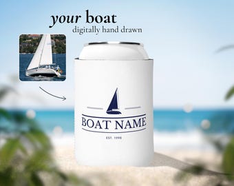 Koozie per barche personalizzate, regalo con nome per barche, regalo per proprietari di barche, disegno personalizzato per barche, accessori personalizzati per yacht, regalo per yacht, regalo per marinai, regalo per barche