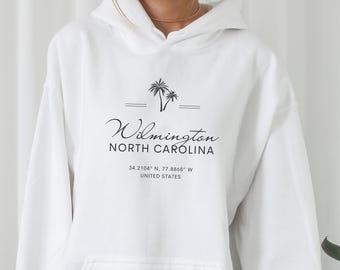 Wilmington Hoodie, Wilmington NC Gift, Wilmington nc, Wilmington Sweatshirt, NC Souvenir, Beach Hoodie, Wrightsville Beach Gift, Palm Design