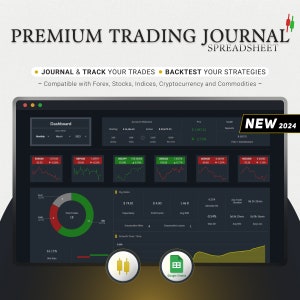 Trading Journal 2024 Premium Backtesting Strategie Google Sheets PlanerFinen FX Markthandel Tagebuch Log Spreadsheet Dashboard Bild 1