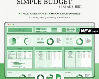 Budgetplanner 2024 Wekelijks budget Maandelijks budget Jaarlijks budget Salarisbudget Google Spreadsheets Budgetteringsplanner Budgettrackersjabloon Groen