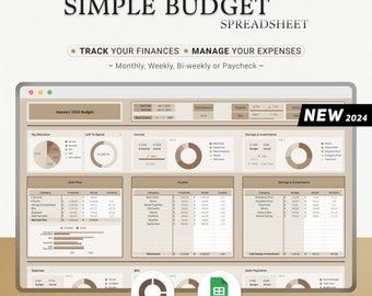 Planificateur budgétaire 2024 Budget hebdomadaire Budget mensuel Budget annuel Chèque de paie Budget Google Sheets Planificateur de budgétisation Modèle de suivi budgétaire Marron