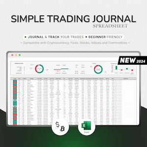 Semplice diario di trading 2024 Backtesting Strategy Excel Planner Crypto Trading Finanza Trading Mercato Diario Registro Foglio di calcolo Dashboard