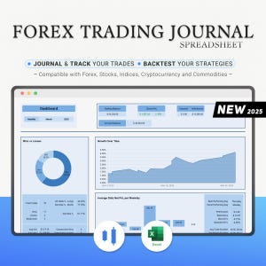 Forex Trading Journal 2025 Excel Spreadsheet Backtesting Strategy Planner Finance Fx Market Trading Diary Log Spreadsheet Dashboard Blue