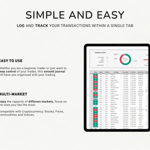 Eenvoudig handelsdagboek 2024 Backtesting Strategie Google Spreadsheets Planner Crypto Trading Financiën Handelsmarktdagboek Log Spreadsheet Dashboard afbeelding 2