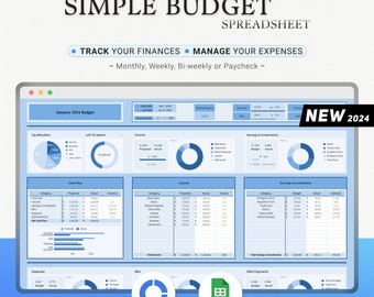 Planificateur budgétaire 2024 Budget hebdomadaire Budget mensuel Budget annuel Budget du chèque de paie Google Sheets Planificateur de budgétisation Modèle de suivi budgétaire