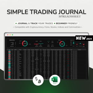 Eenvoudig handelsdagboek 2024 Backtesting Strategie Excel-planner Cryptohandel Financiën Handelsmarkt Dagboek Logboek Dashboard Spreadsheet