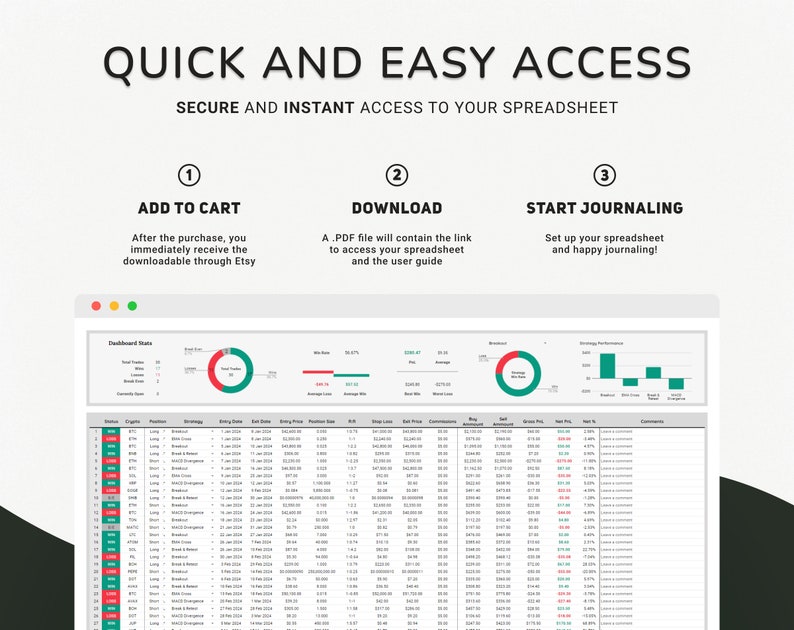 Eenvoudig handelsdagboek 2024 Backtesting Strategie Google Spreadsheets Planner Crypto Trading Financiën Handelsmarktdagboek Log Spreadsheet Dashboard afbeelding 9