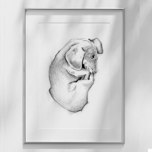 Dachshund Pencil Sketch Black and White Digital Download Dog Lover Art Print Printable Wall Decor Instant Download Pet Portrait image 2