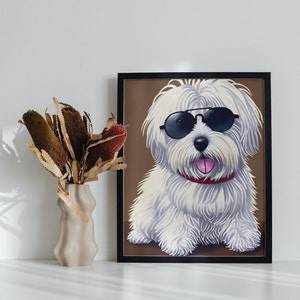 Coton de Tulear avec imprimé lunettes de soleil | art de chien de style vintage