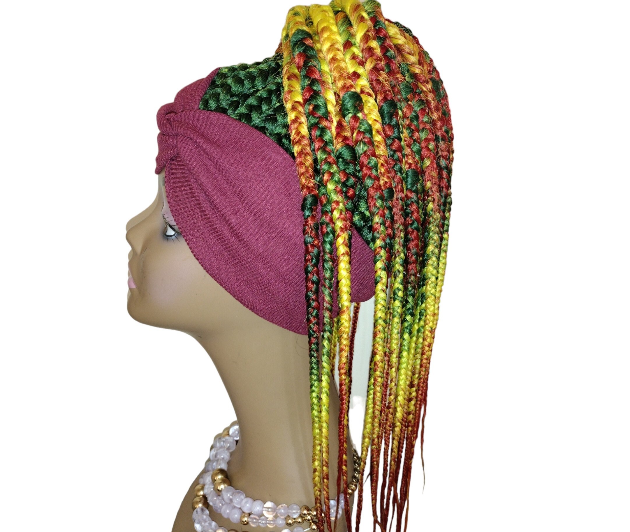 Braided Wig Headband Wigs Box Braid With Headband Attached Etsy