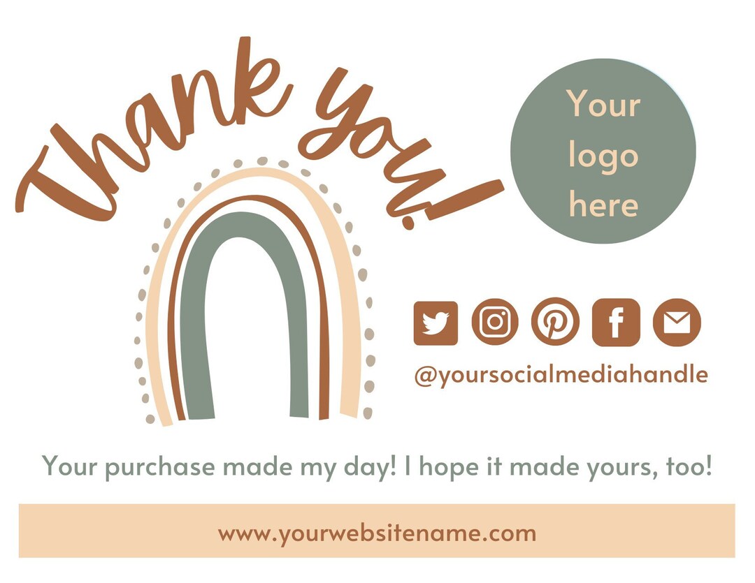 Editable Boho Rainbow Small Business "thank You!" Card Canva Template ...