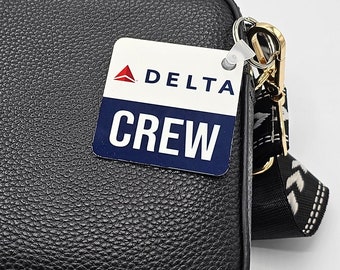 Delta Air Lines CREW tag or keychain. Personalized with your contact info, ships FREE to USA.