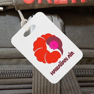 Hawaiian Airlines RETRO 1940-2017  Logo Luggage Bag Tags with your name & contact details qr code option ,shipped free to USA addresses