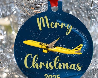 Spirit Airlines Merry Christmas 2025, or Happy Holidays 2025 Christmas ornament and Christmas Decor  2 sided and ships FREE to USA !