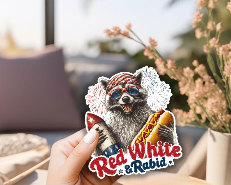 Red White and Rabid Sticker, Funny Raccoon Meme, 4th July , Raccoon ...