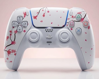 Cherry Blossom PS5-controller: Killscreen Sakura Prime Custom DualSense-gamepad met witte en roze bloemen