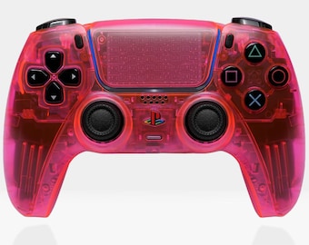 Helderroze transparante PS5-controller, aangepaste felroze DualSense-controller, neonroze PlayStation 5-controller, CRUSH//NEON