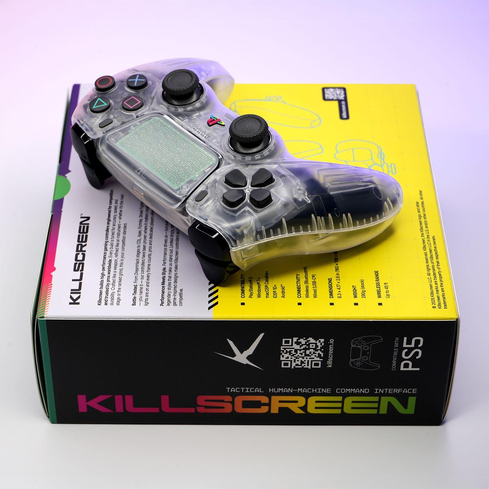 Killscreen製クリスタルクリアPS5コントローラー、透明でレトロな