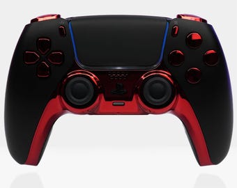 Bloodrite PS5 Controller - Chrome Red DualSense by Killscreen, Matte Black, Custom, Pro Esports Controller, Gamer Gift, PlayStation 5