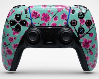 Sakura GT Black Custom PS5 Controller – DualSense-Controller im Mintgrün-Eistee-Design, japanisches Kirschblüten-Design, pastellfarbene PlayStation-Tasten
