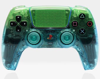 Polara Crystal Clear PS5 Controller by Killscreen, Blue Green Gradient Transparent PlayStation 5 Controller, Competition Ready, New in Box