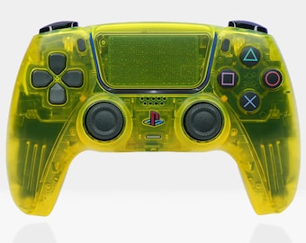 Lemon Yellow PS5 Controller | Killscreen Clear Retro DualSense | PS2 Style | Custom Gamer Gift | Pro Controller, Competition Esports