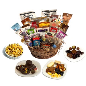 Gift Basket of gourmet chocolate, cookies, and snacks! Perfect for families, kids, client, employees, birthdays, appreciation, and sympathy!