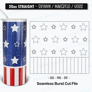 USA flag 4th of July Burst Tumbler Template for 20oz Skinny Straight/ Makerflo/ Hogg - SVG Dxf PNG