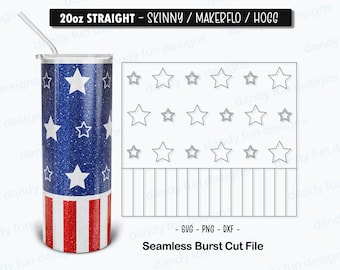 Mall för USA-flaggan, 4 juli-burstmugg för 20oz Skinny Straight/Makerflo/Hogg - SVG Dxf PNG