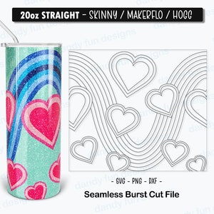 Hearts Rainbow Swirl Valentine Burst Tumbler Template for 20oz Skinny Straight/ Makerflo/ Hogg - SVG DXF PNG