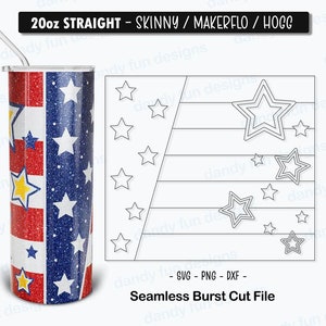 USA Flagge 4th of Jul Burst Tumbler Template für 20oz Skinny Straight/ Makerflo/ Hogg - SVG Dxf PNG