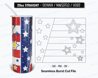Mall för USA-flaggan, 4 juli-burstmugg för 20oz Skinny Straight/Makerflo/Hogg - SVG Dxf PNG