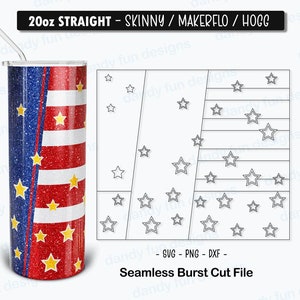 USA 4th of July Floating Stars Burst Tumbler Template for 20oz Skinny Straight/ Makerflo/ Hogg - US flag template