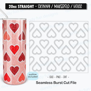 Hearts Valentine Burst Tumbler Template for 20oz Skinny Straight/ Makerflo/ Hogg - SVG DXF PNG