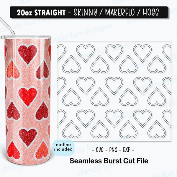 Modello di bicchiere di cuori di San Valentino scoppiato per 20 once Skinny Straight/Makerflo/Hogg - SVG DXF PNG