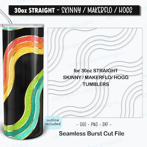 Modello di bicchiere con scoppio di onde retrò per 30 once Skinny Straight/ Makerflo/ Hogg - SVG DXF PNG