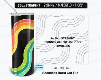 Retro Waves Burst Tumbler Template für 30oz Skinny Straight/ Makerflo/ Hogg - SVG DXF PNG