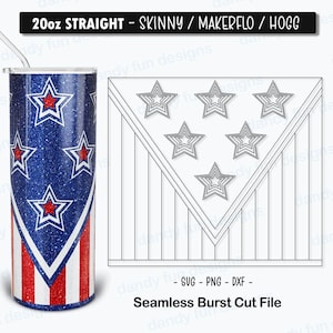 V-split USA 4th of Jul Burst Tumbler Template für 20oz Skinny Straight/ Makerflo/ Hogg