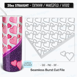 Herzen Valentine Split Burst Tumbler Template für 20oz Skinny Straight/ Makerflo/ Hogg - SVG DXF PNG